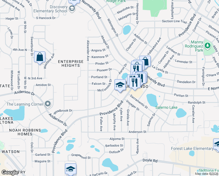 map of restaurants, bars, coffee shops, grocery stores, and more near 1113 McCormick Drive in Deltona