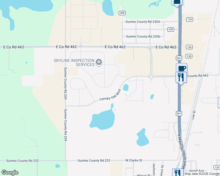 map of restaurants, bars, coffee shops, grocery stores, and more near 3515 East Co Road 462 in Wildwood