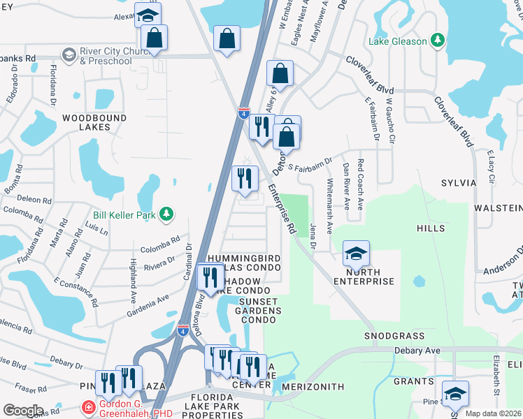 map of restaurants, bars, coffee shops, grocery stores, and more near 142 Ciro Street in Deltona