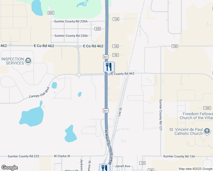 map of restaurants, bars, coffee shops, grocery stores, and more near 8616 U.S. 301 in Wildwood