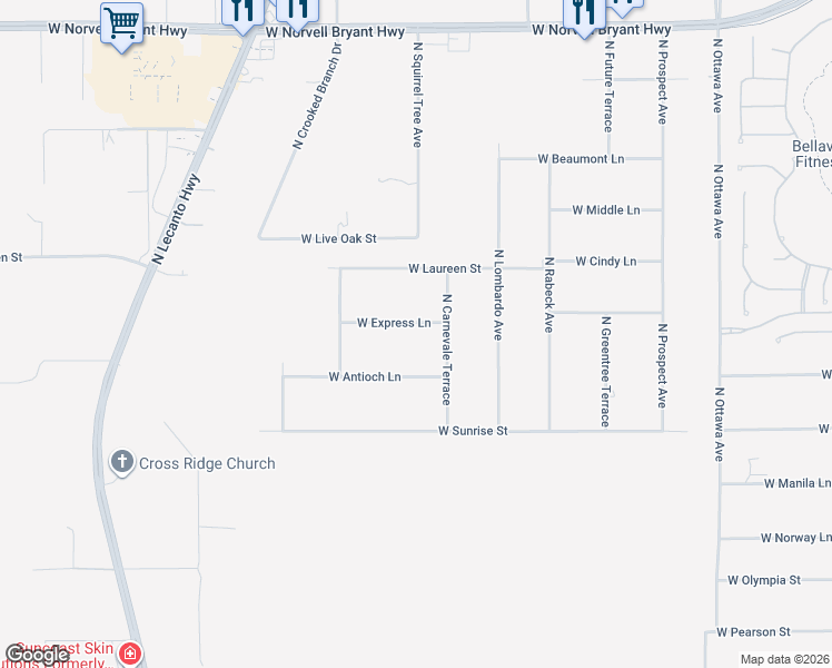 map of restaurants, bars, coffee shops, grocery stores, and more near 2636 West Express Lane in Lecanto