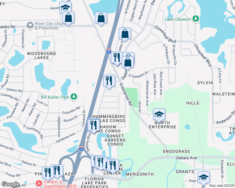 map of restaurants, bars, coffee shops, grocery stores, and more near 142 Ciro Street in Deltona