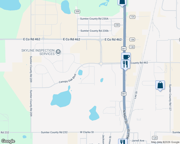 map of restaurants, bars, coffee shops, grocery stores, and more near 8616 U.S. 301 in Wildwood