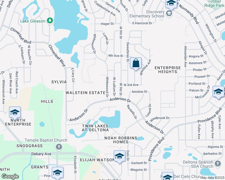 map of restaurants, bars, coffee shops, grocery stores, and more near 738 West Ludlum Drive in Deltona