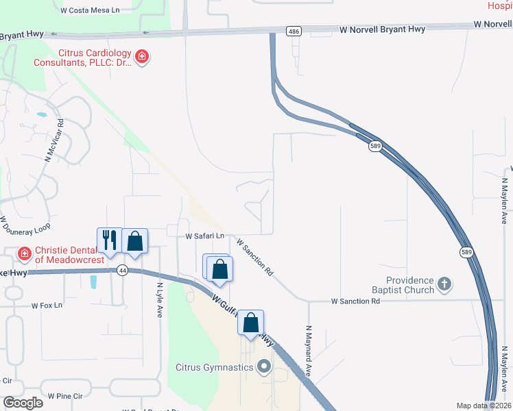 map of restaurants, bars, coffee shops, grocery stores, and more near 1275 North Rainbow Loop in Lecanto