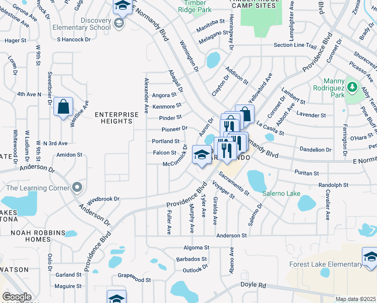 map of restaurants, bars, coffee shops, grocery stores, and more near 1113 Mccormick Drive in Deltona