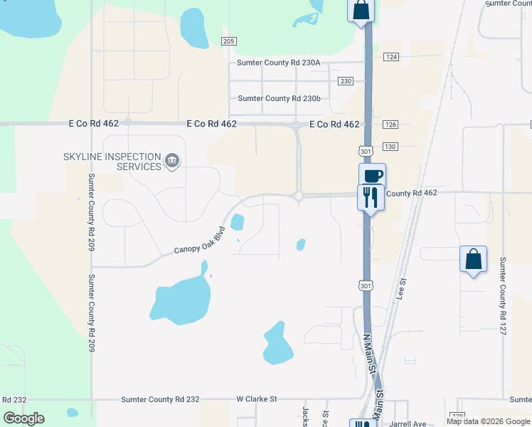 map of restaurants, bars, coffee shops, grocery stores, and more near 8616 U.S. 301 in Wildwood
