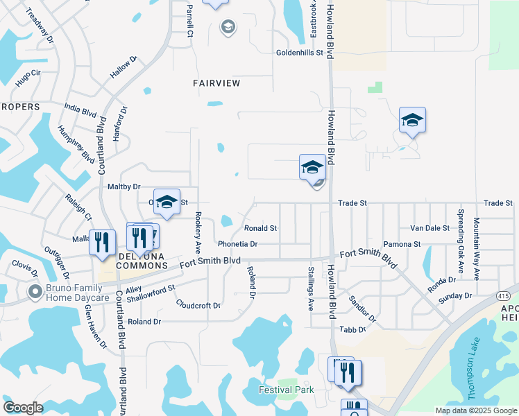 map of restaurants, bars, coffee shops, grocery stores, and more near 3341 Trade Street in Deltona