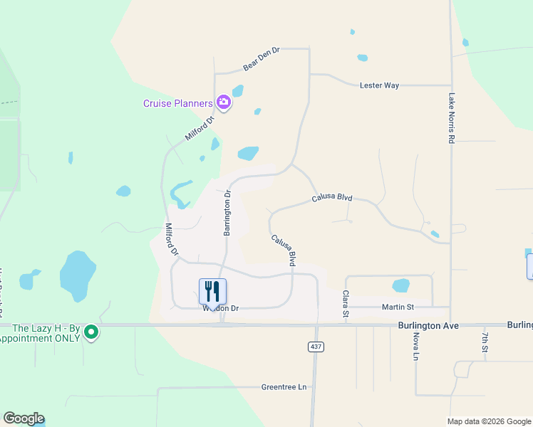 map of restaurants, bars, coffee shops, grocery stores, and more near 36601 Oshawa Lane in Eustis
