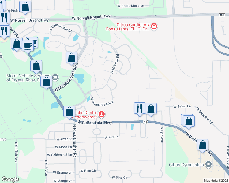 map of restaurants, bars, coffee shops, grocery stores, and more near 1407 North Chapel Cross Loop in Crystal River