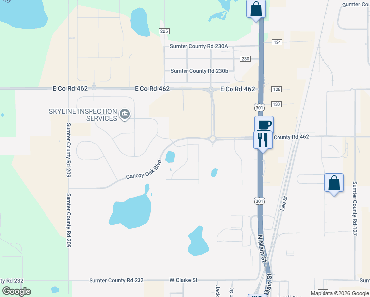 map of restaurants, bars, coffee shops, grocery stores, and more near 8616 U.S. 301 in Wildwood
