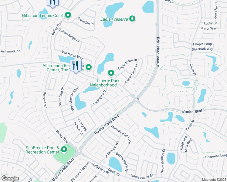 map of restaurants, bars, coffee shops, grocery stores, and more near 1390 Chesterfield Lane in The Villages