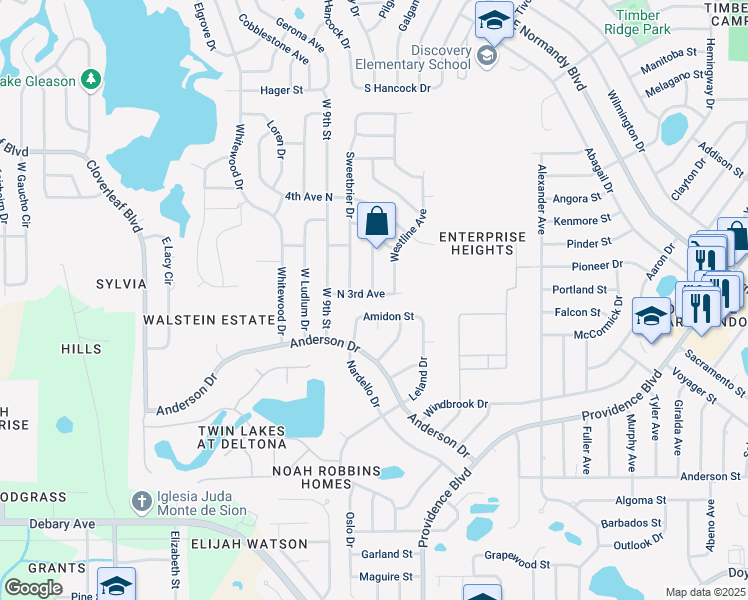 map of restaurants, bars, coffee shops, grocery stores, and more near 826 Amidon Street in Deltona