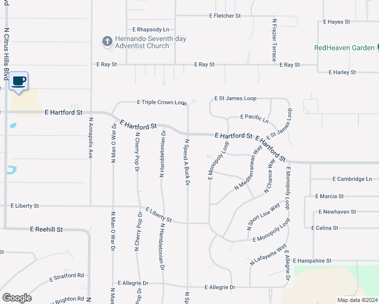 map of restaurants, bars, coffee shops, grocery stores, and more near 1359 North Spend a Buck Drive in Hernando