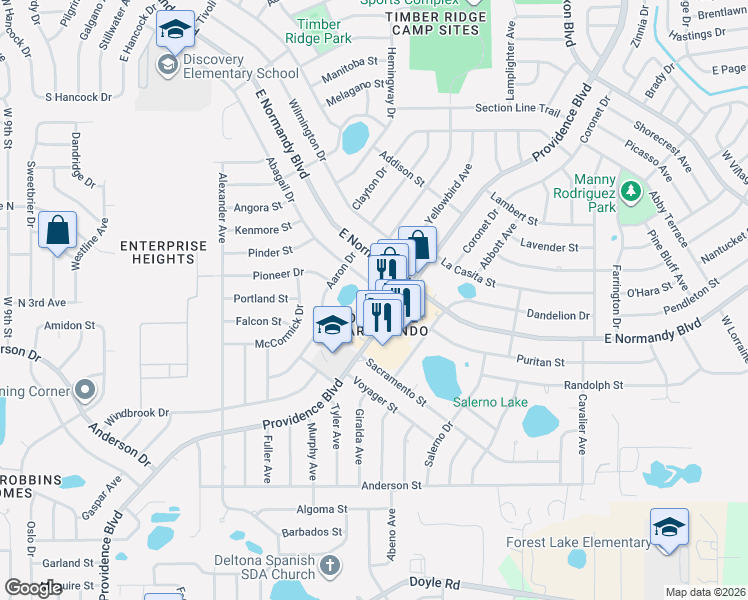map of restaurants, bars, coffee shops, grocery stores, and more near 1252 Abagail Drive in Deltona
