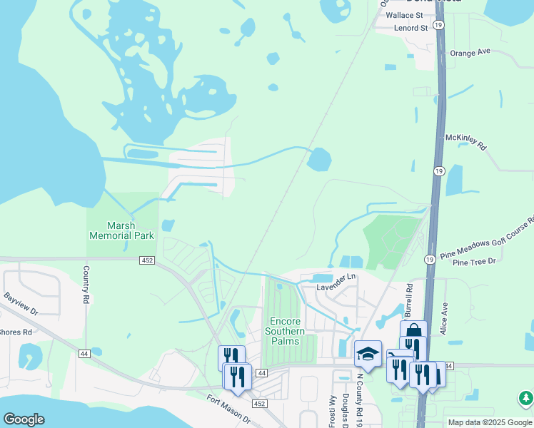 map of restaurants, bars, coffee shops, grocery stores, and more near 15544 Lonesome Pine Trail in Eustis