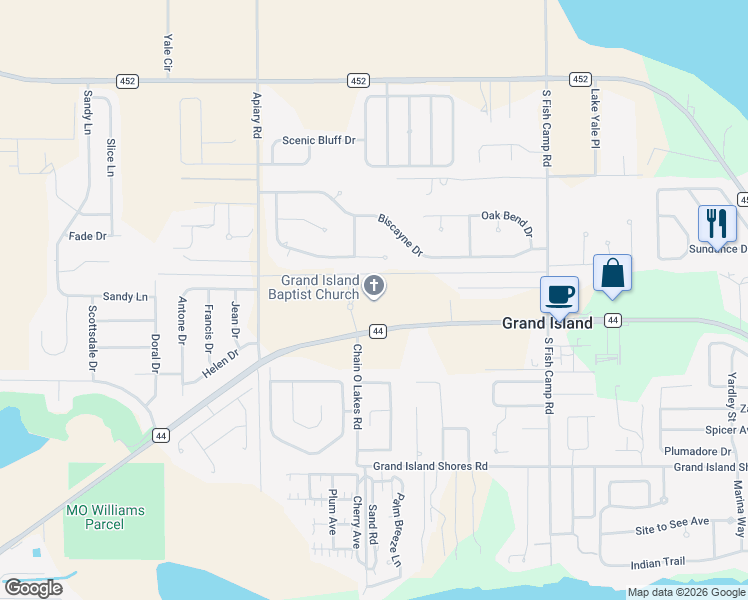 map of restaurants, bars, coffee shops, grocery stores, and more near 13229 County Road 44 in Grand Island