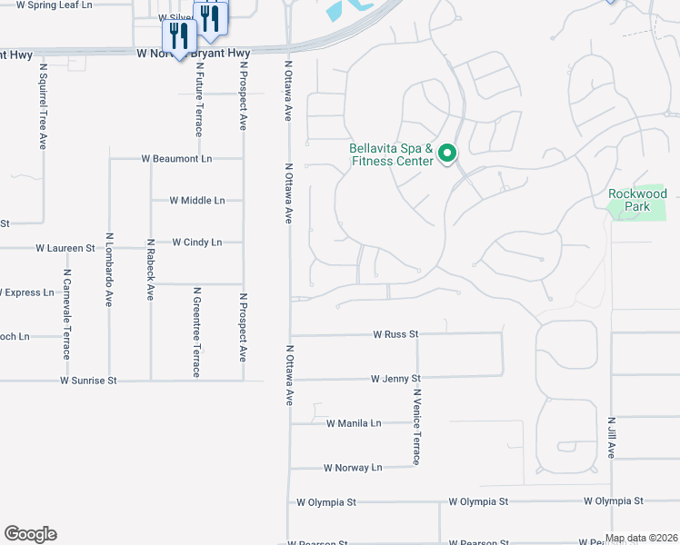 map of restaurants, bars, coffee shops, grocery stores, and more near 1427 North Ridge Meadow Path in Hernando