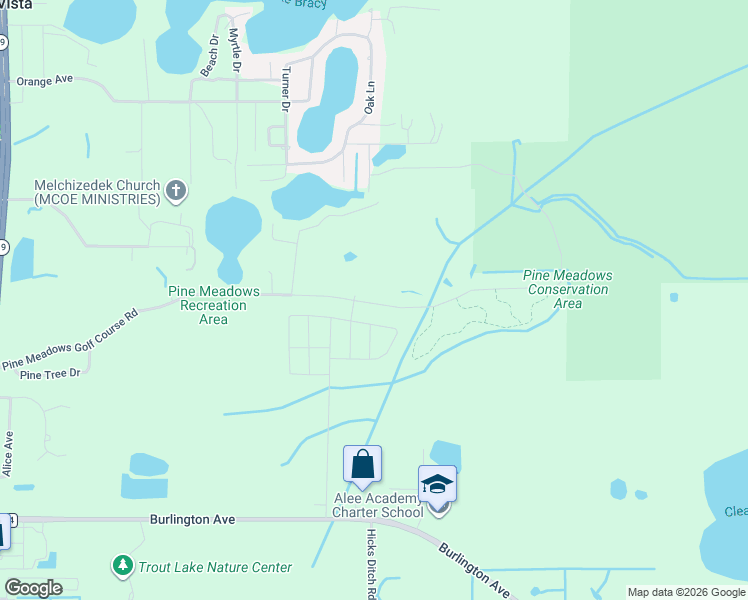 map of restaurants, bars, coffee shops, grocery stores, and more near Pine Meadows Golf Course Road in Eustis