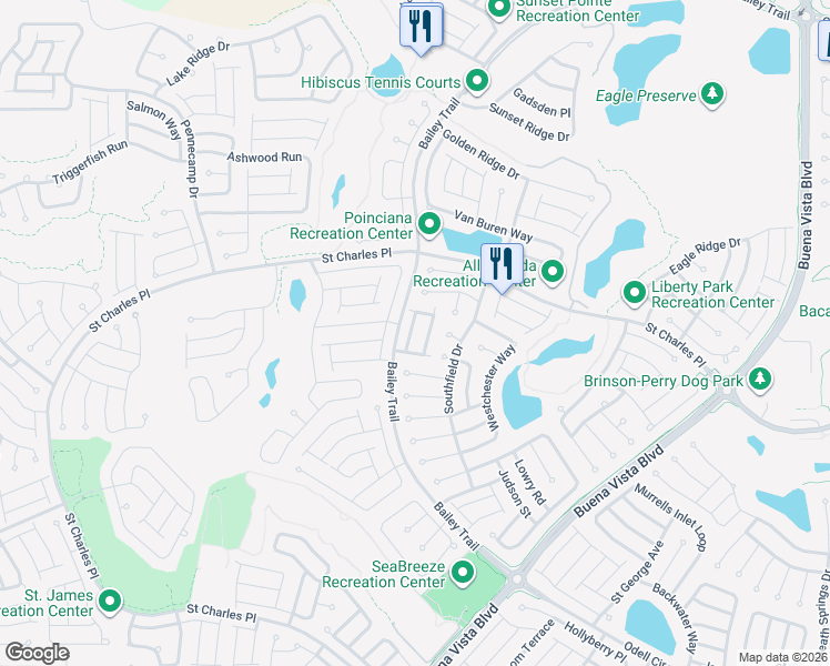map of restaurants, bars, coffee shops, grocery stores, and more near 2033 Duval Court in The Villages