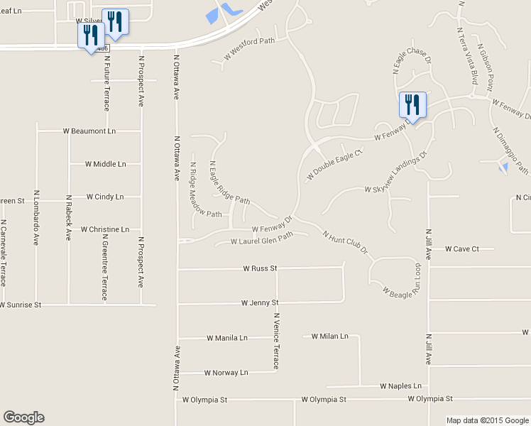 map of restaurants, bars, coffee shops, grocery stores, and more near 1415 North Eagle Ridge Path in Hernando