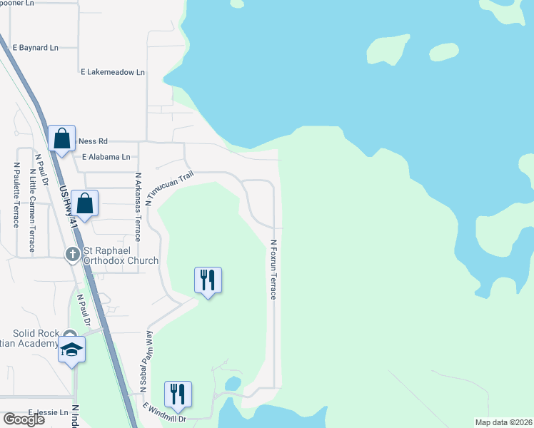 map of restaurants, bars, coffee shops, grocery stores, and more near 1469 North Foxrun Terrace in Inverness