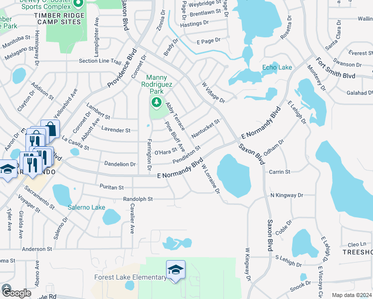 map of restaurants, bars, coffee shops, grocery stores, and more near 761 Pine Bluff Avenue in Deltona