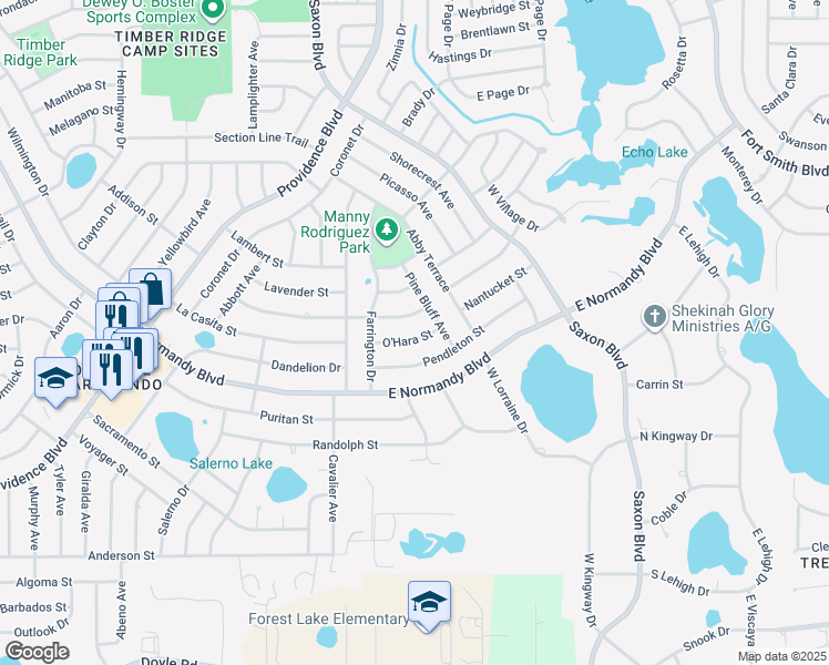 map of restaurants, bars, coffee shops, grocery stores, and more near 1588 O'Hara Street in Deltona