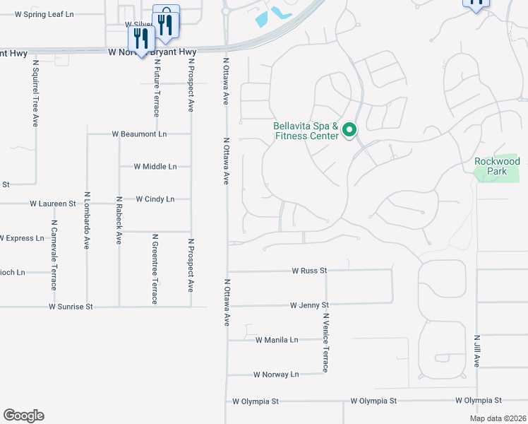 map of restaurants, bars, coffee shops, grocery stores, and more near 1427 North Ridge Meadow Path in Hernando
