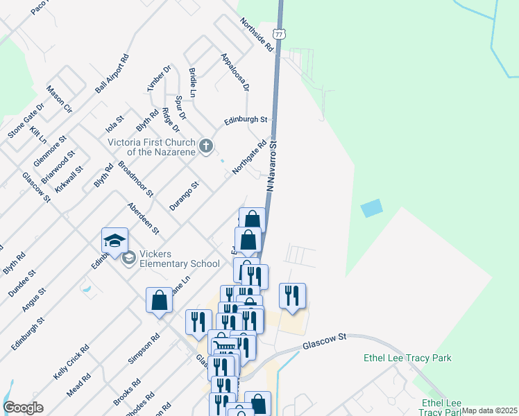 map of restaurants, bars, coffee shops, grocery stores, and more near 9603 North Navarro Street in Victoria