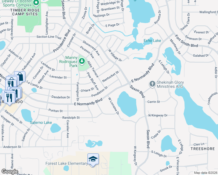 map of restaurants, bars, coffee shops, grocery stores, and more near 1665 Pendleton Street in Deltona