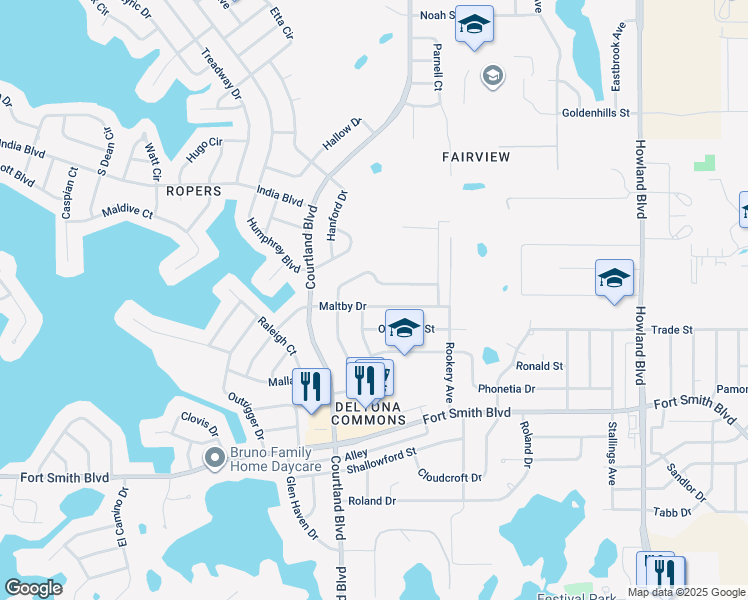 map of restaurants, bars, coffee shops, grocery stores, and more near 3144 Maltby Drive in Deltona