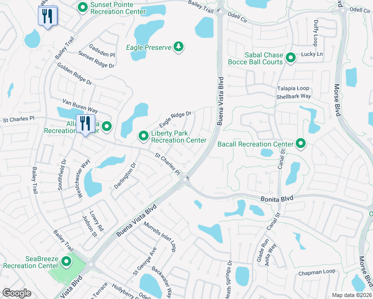 map of restaurants, bars, coffee shops, grocery stores, and more near 1270 Mount Vernon Way in The Villages