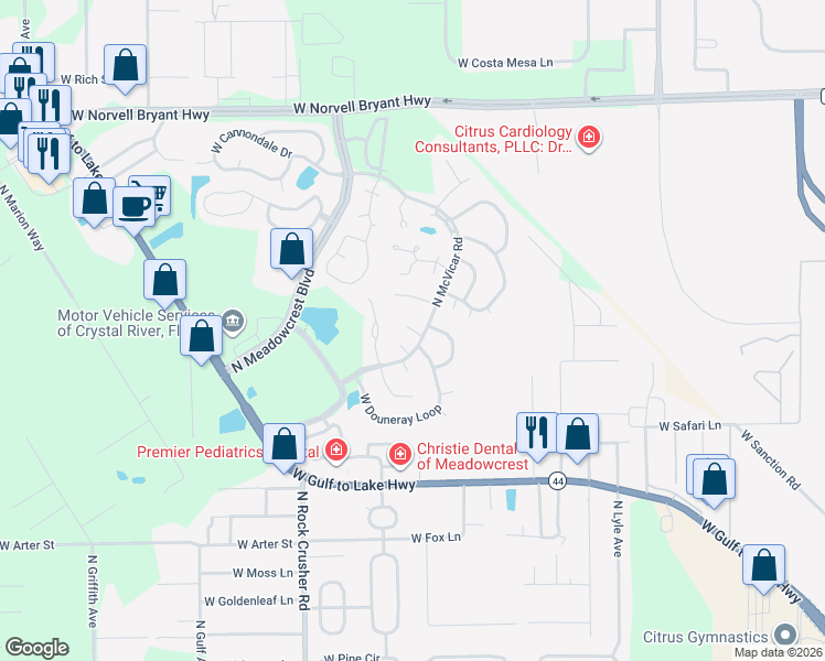 map of restaurants, bars, coffee shops, grocery stores, and more near 5998 West Bromley Circle in Crystal River