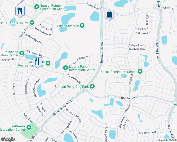 map of restaurants, bars, coffee shops, grocery stores, and more near 1270 Mount Vernon Way in The Villages