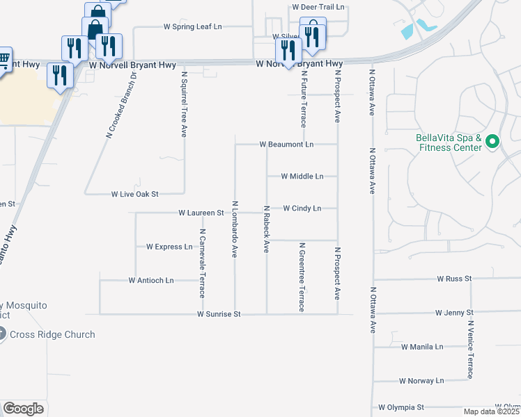 map of restaurants, bars, coffee shops, grocery stores, and more near 1451 West Laureen Street in Lecanto
