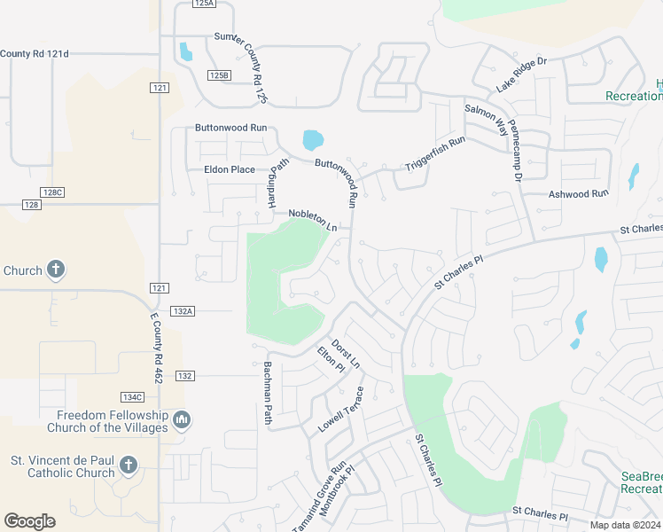 map of restaurants, bars, coffee shops, grocery stores, and more near 2342 Graves Place in The Villages
