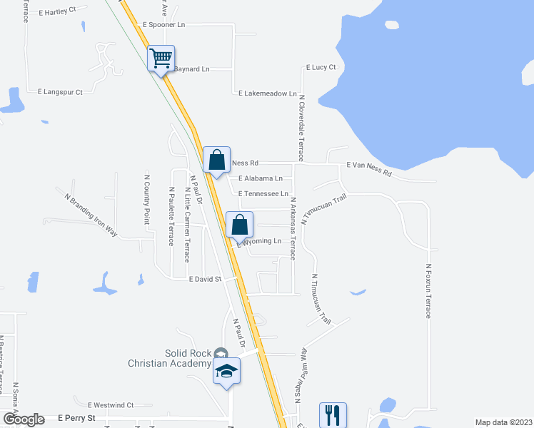 map of restaurants, bars, coffee shops, grocery stores, and more near 4251 E Nebraska Ln in Hernando
