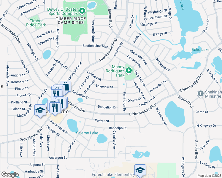 map of restaurants, bars, coffee shops, grocery stores, and more near 1486 Lavender Street in Deltona