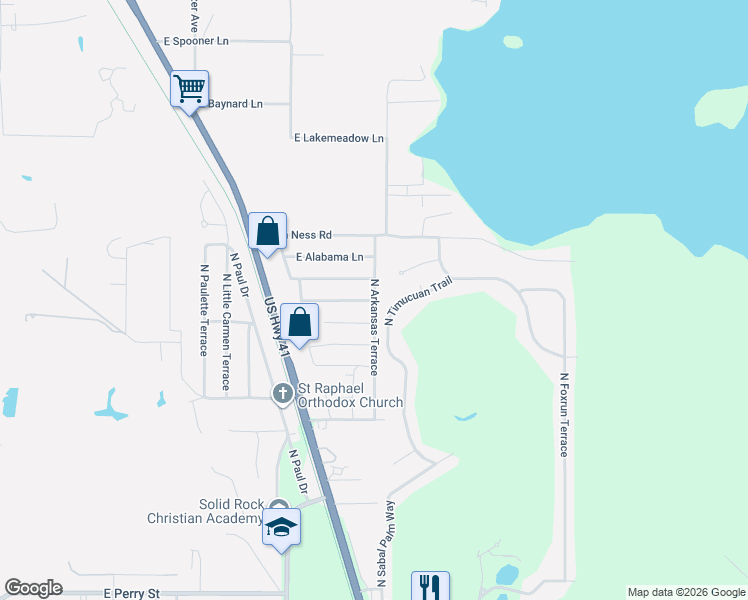 map of restaurants, bars, coffee shops, grocery stores, and more near 4343 East Nebraska Lane in Hernando