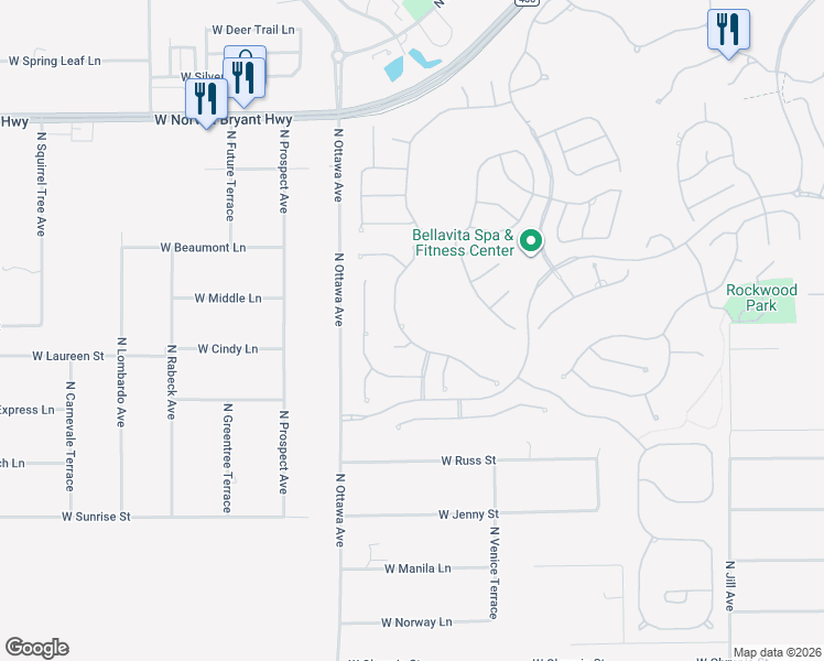 map of restaurants, bars, coffee shops, grocery stores, and more near 1561 North Eagle Ridge Path in Hernando