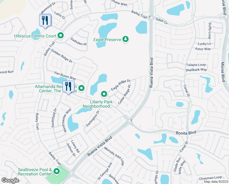 map of restaurants, bars, coffee shops, grocery stores, and more near 1364 Holly Hill Avenue in The Villages