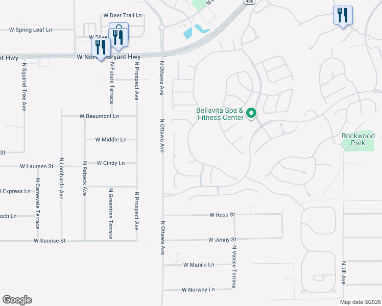 map of restaurants, bars, coffee shops, grocery stores, and more near 1561 North Eagle Ridge Path in Hernando