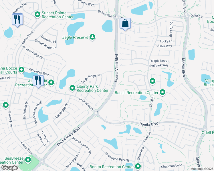 map of restaurants, bars, coffee shops, grocery stores, and more near 1216 Everett Place in The Villages