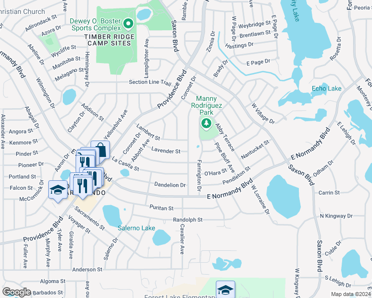 map of restaurants, bars, coffee shops, grocery stores, and more near 830 Goldcoast Drive in Deltona