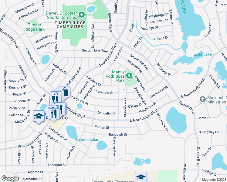 map of restaurants, bars, coffee shops, grocery stores, and more near 1486 Lavender Street in Deltona