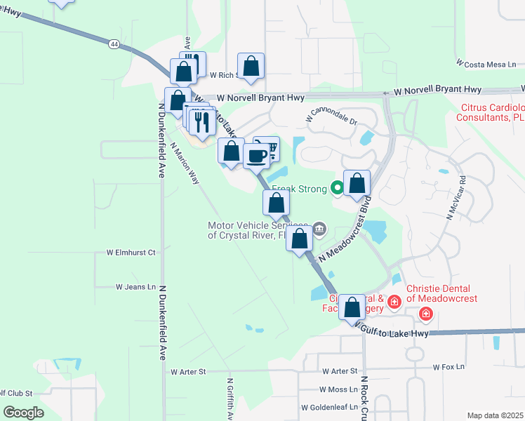 map of restaurants, bars, coffee shops, grocery stores, and more near 6574 West Gulf to Lake Highway in Crystal River