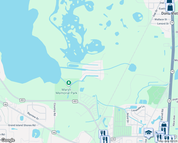 map of restaurants, bars, coffee shops, grocery stores, and more near 15327 Old Chisholm Trail in Eustis