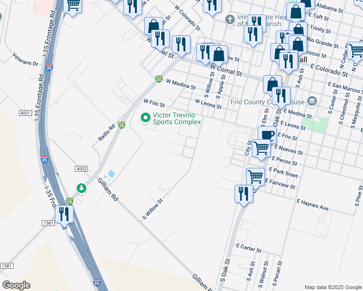 map of restaurants, bars, coffee shops, grocery stores, and more near 225 Phelps Street in Pearsall