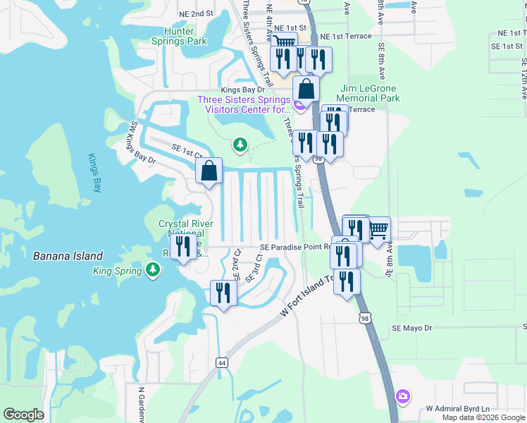 map of restaurants, bars, coffee shops, grocery stores, and more near 1218 Southeast 4th Avenue in Crystal River